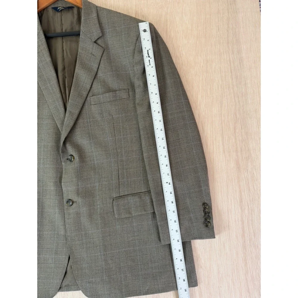 Joseph & Feiss Gold Mens 46R Wool Suit Jacket Grey Glen Plaid Blazer 2-Button